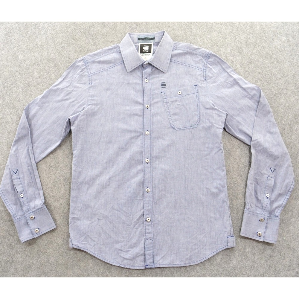 G Star Shirt Mens Medium Blue Button Up Long Sleeve Western Casual Pockets